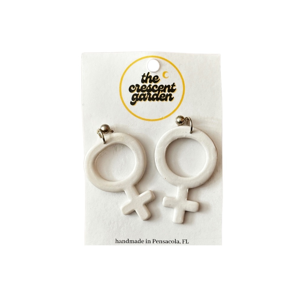 Handmade White Clay Venus Symbol Earrings